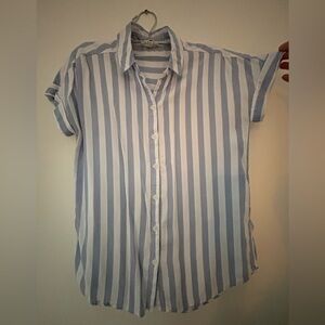 Women’s Striped Button-Down Shirt, capped sleeves, relaxed fit